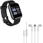 ID116 Smartwatch and YR In-Ear Earphone with 3.5 mm Jack